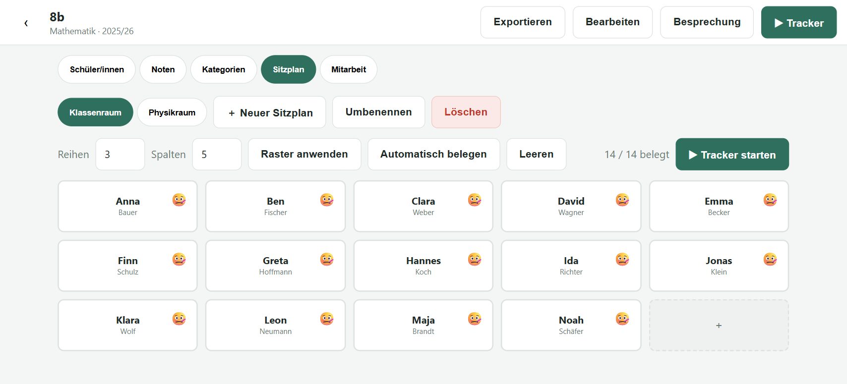 Sitzplan-Editor mit mehreren Räumen